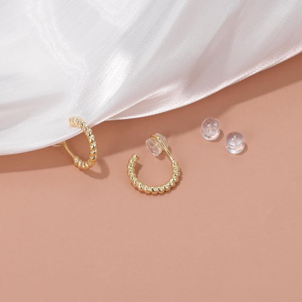 Fashionable Gold Clip On Hoop Earrings - 14mm for Sensitive Ears, Perfect Gift! - Picture 7 of 7